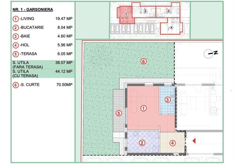 Garsoniera, 70 mp curte proprie, bloc finalizat, aproape STB